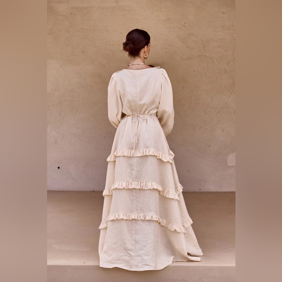 NWT VRG GRL Bonita Linen Ruffle Maxi Dress Cream Australia Brand - Picture 2 of 12